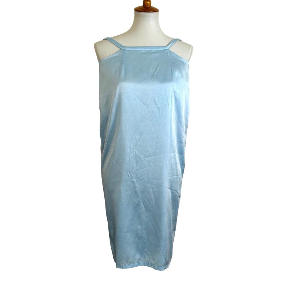 Hansen & Gretel Baby Blue Silk Mini Dress High Square Neck Back Zip Size S